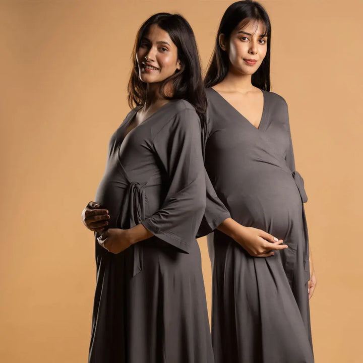 Block Hop Charcoal Grey Wrap Gown - Charcoal Grey, Size - XXL/XXXL