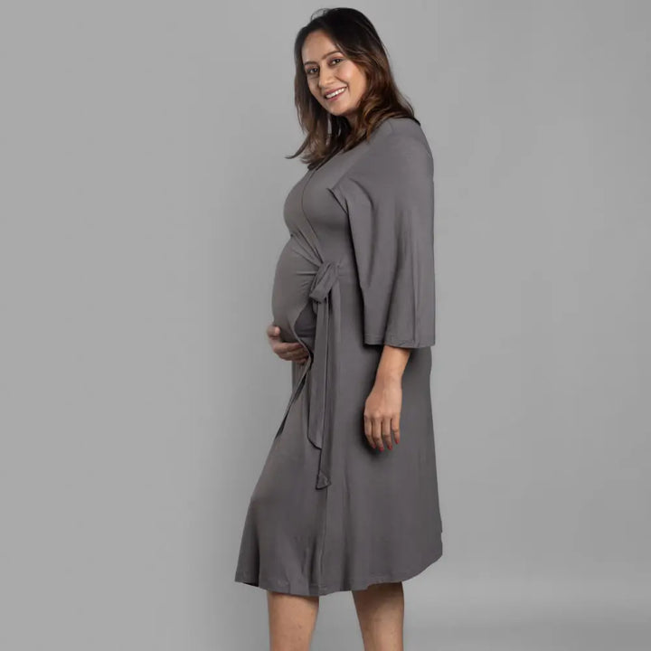Block Hop Charcoal Grey Wrap Gown - Charcoal Grey, Size - XXL/XXXL