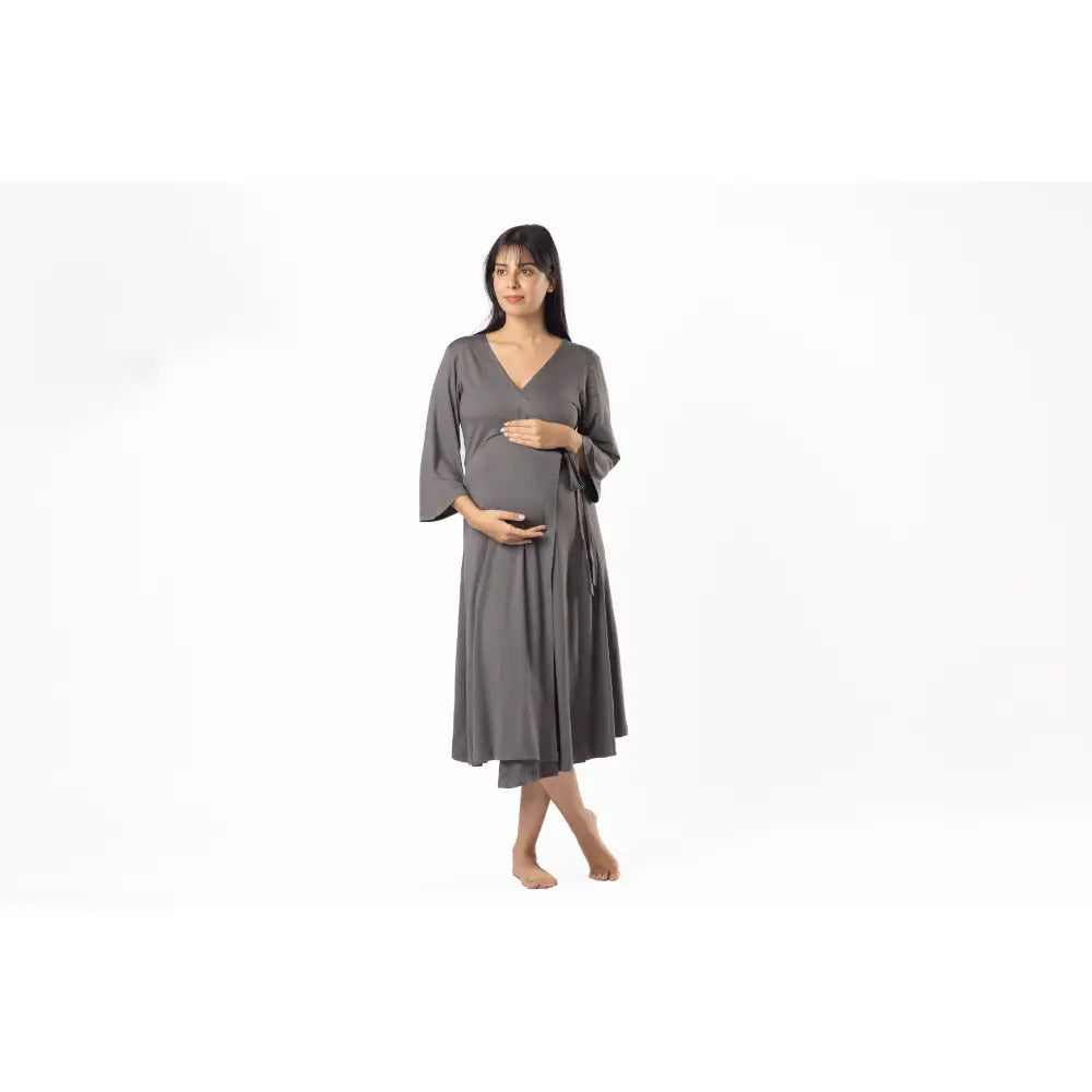 Block Hop Charcoal Grey Wrap Gown - Charcoal Grey, Size - XXL/XXXL