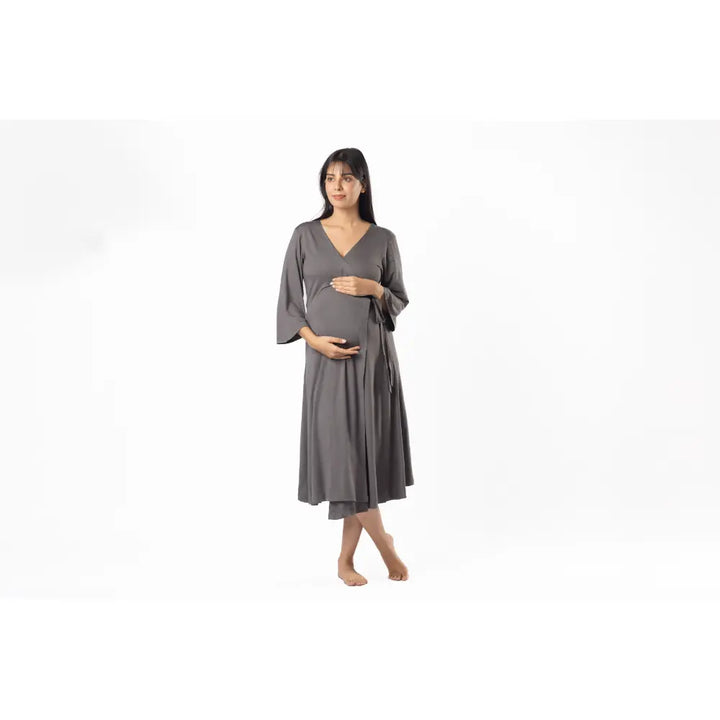 Block Hop Charcoal Grey Wrap Gown - Charcoal Grey, Size - XXL/XXXL
