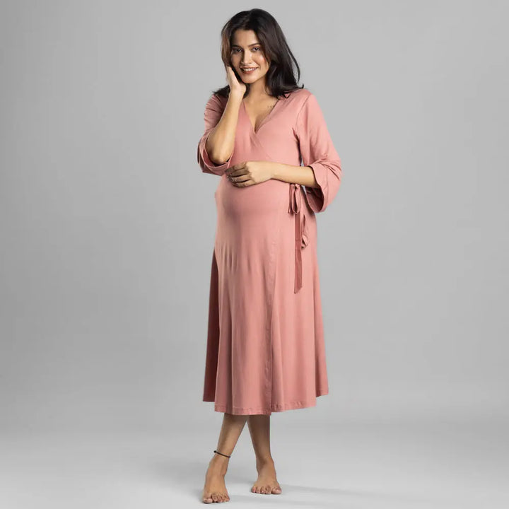 Block Hop Old Rose Wrap Gown - Old Rose, Size - XXL/XXXL