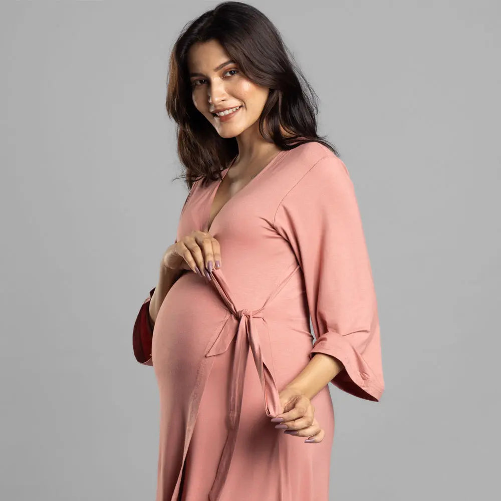 Block Hop Old Rose Wrap Gown - Old Rose, Size - XXL/XXXL