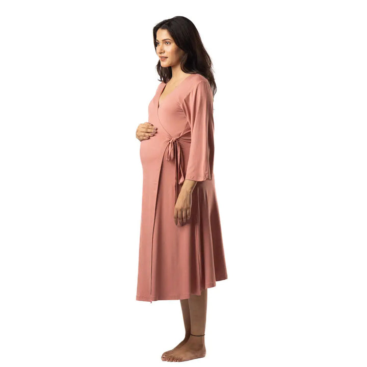 Block Hop Old Rose Wrap Gown - Old Rose, Size - XXL/XXXL