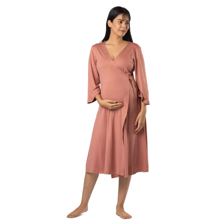 Block Hop Old Rose Wrap Gown - Old Rose, Size - XXL/XXXL