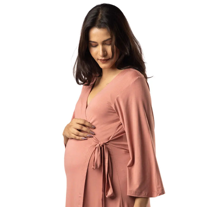 Block Hop Old Rose Wrap Gown - Old Rose, Size - XXL/XXXL