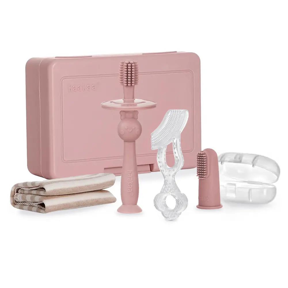 Haakaa Infant Oral Care Kit – Gentle Gum &amp; Teeth Cleaning for Babies – Blush