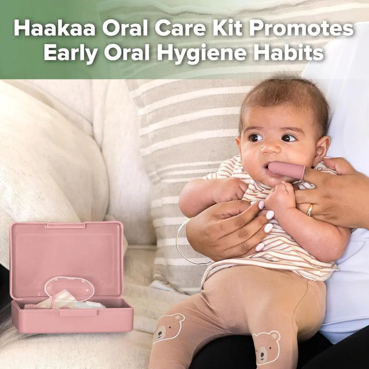 Haakaa Infant Oral Care Kit – Gentle Gum &amp; Teeth Cleaning for Babies – Blush
