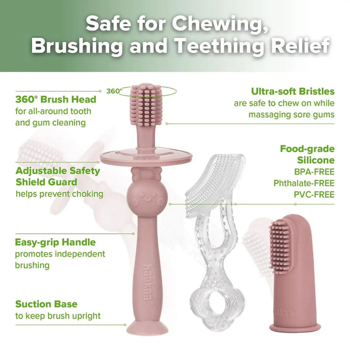 Haakaa Infant Oral Care Kit – Gentle Gum &amp; Teeth Cleaning for Babies – Blush