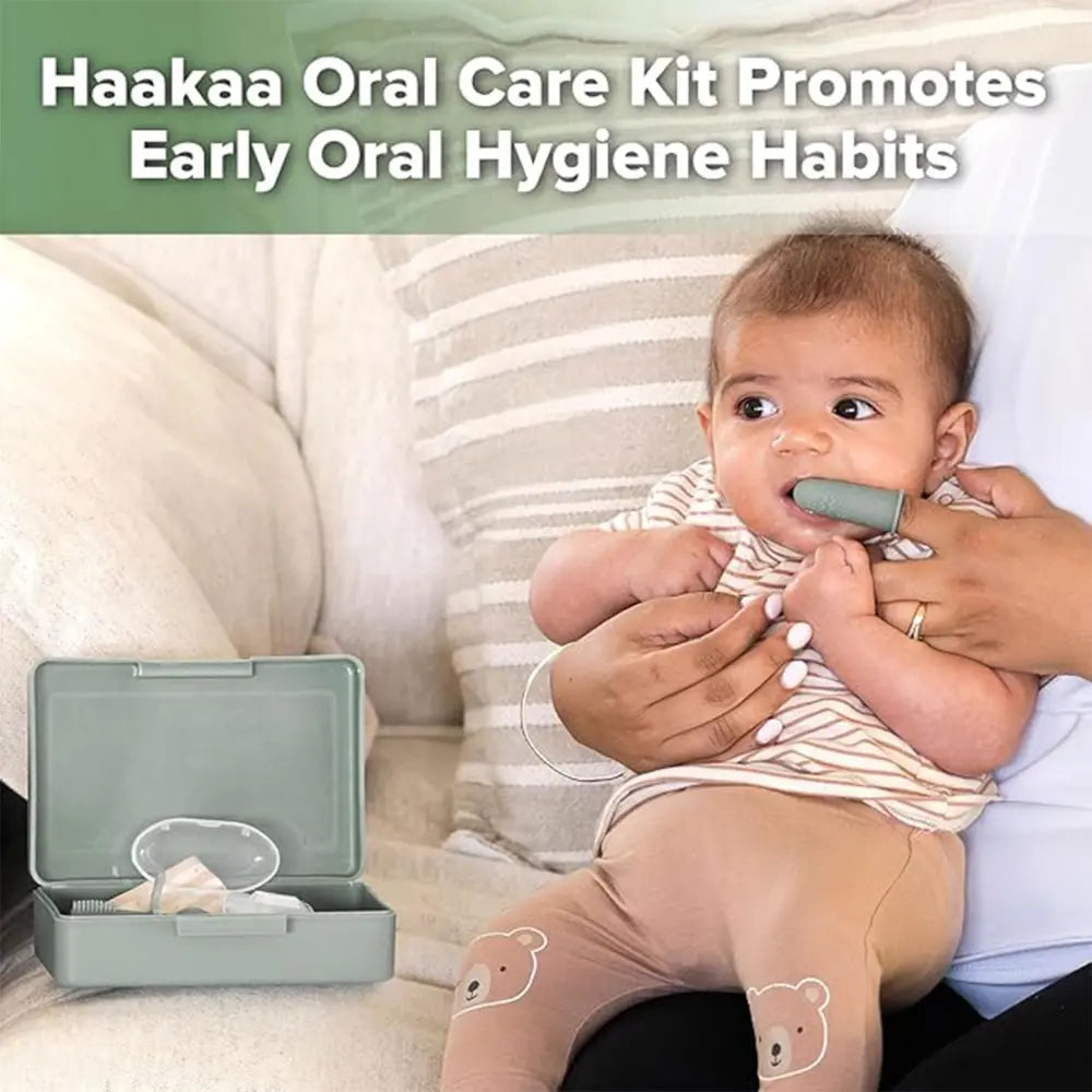 Haakaa Infant Oral Care Kit – Gentle Gum &amp; Teeth Cleaning for Babies – Pea Green