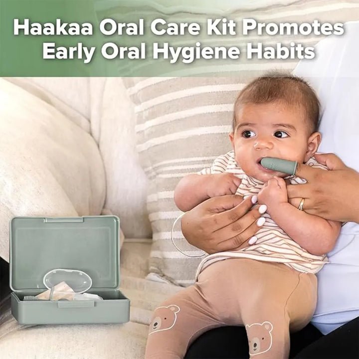 Haakaa Infant Oral Care Kit – Gentle Gum &amp; Teeth Cleaning for Babies – Pea Green