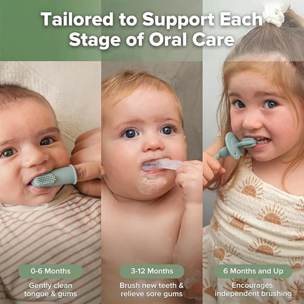 Haakaa Infant Oral Care Kit – Gentle Gum &amp; Teeth Cleaning for Babies – Pea Green
