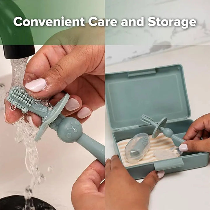 Haakaa Infant Oral Care Kit – Gentle Gum &amp; Teeth Cleaning for Babies – Pea Green