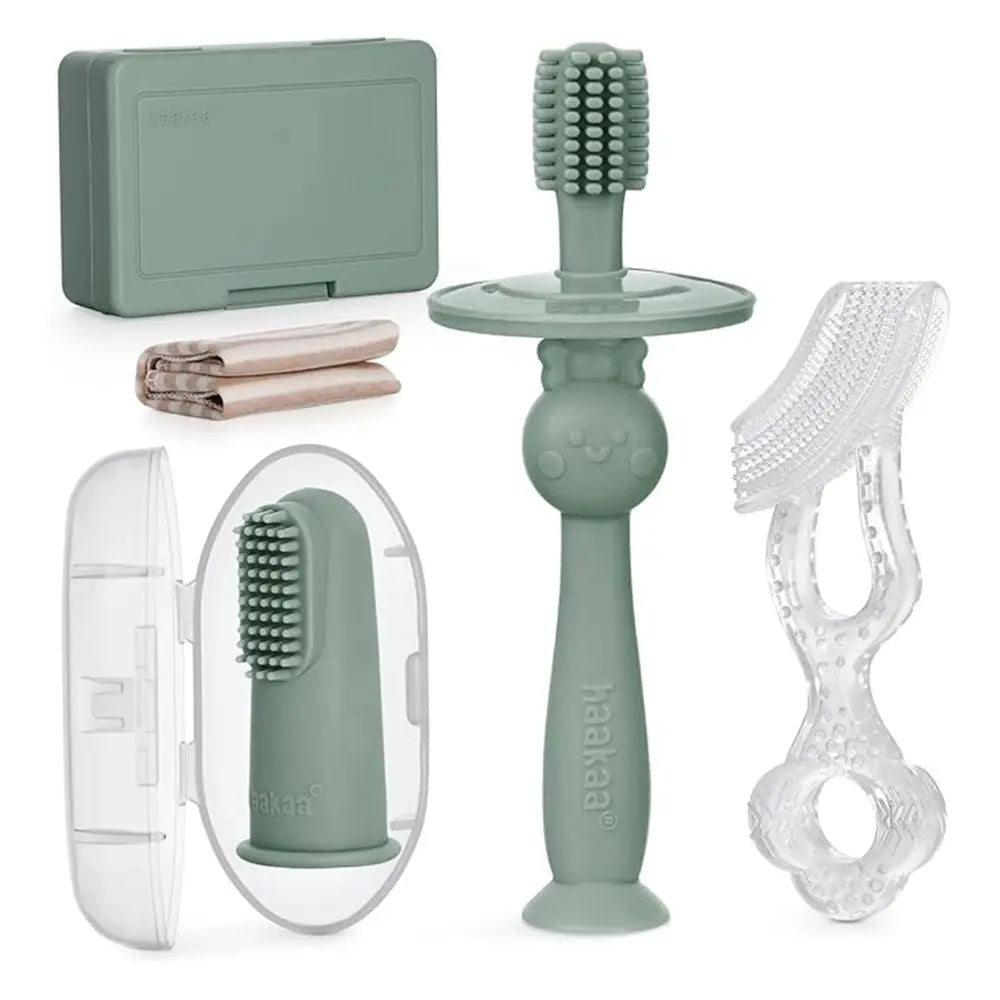 Haakaa Infant Oral Care Kit – Gentle Gum &amp; Teeth Cleaning for Babies – Pea Green