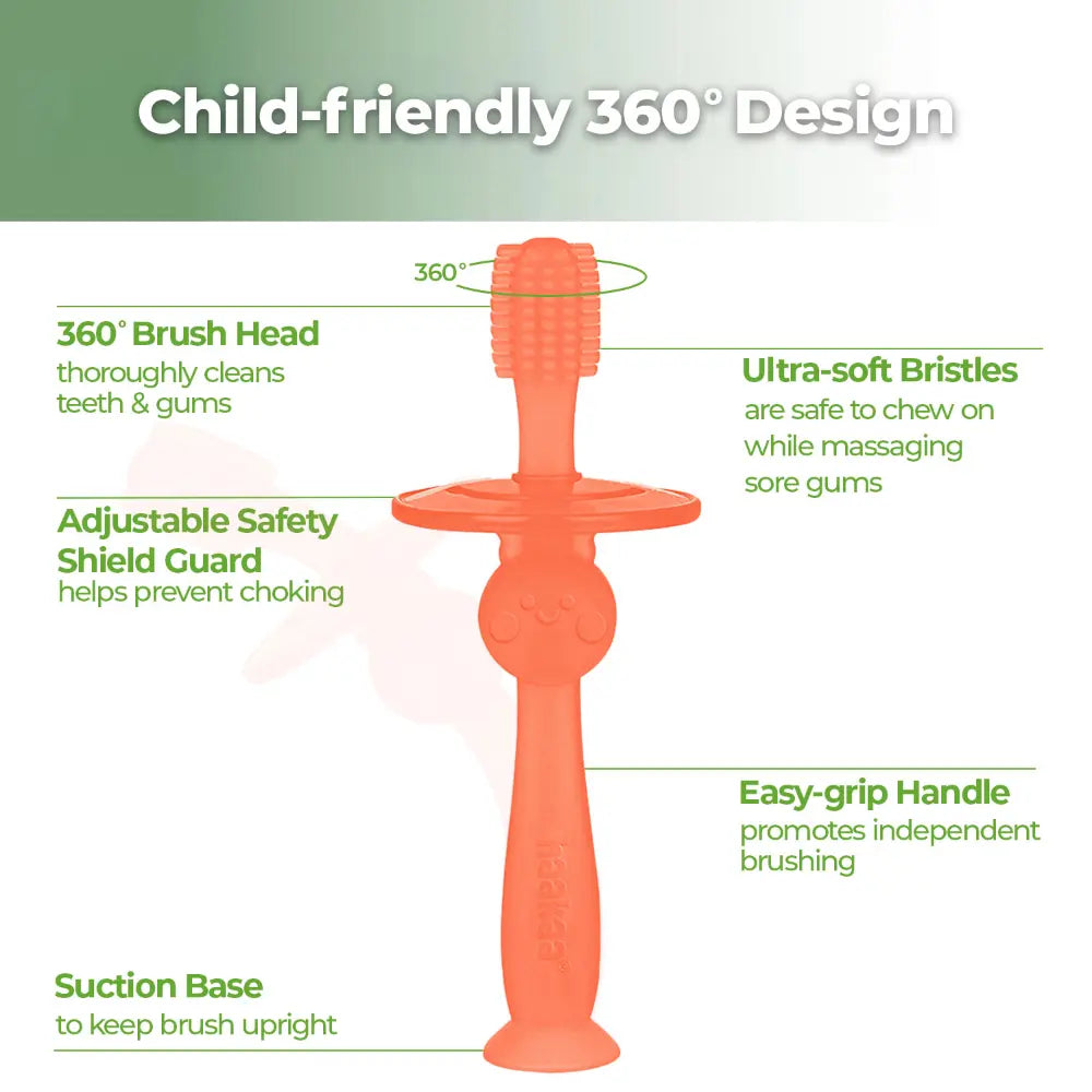 Haakaa 360° Silicone Toothbrush – Soft All-Round Bristles for Infant Oral Care – Berry Red