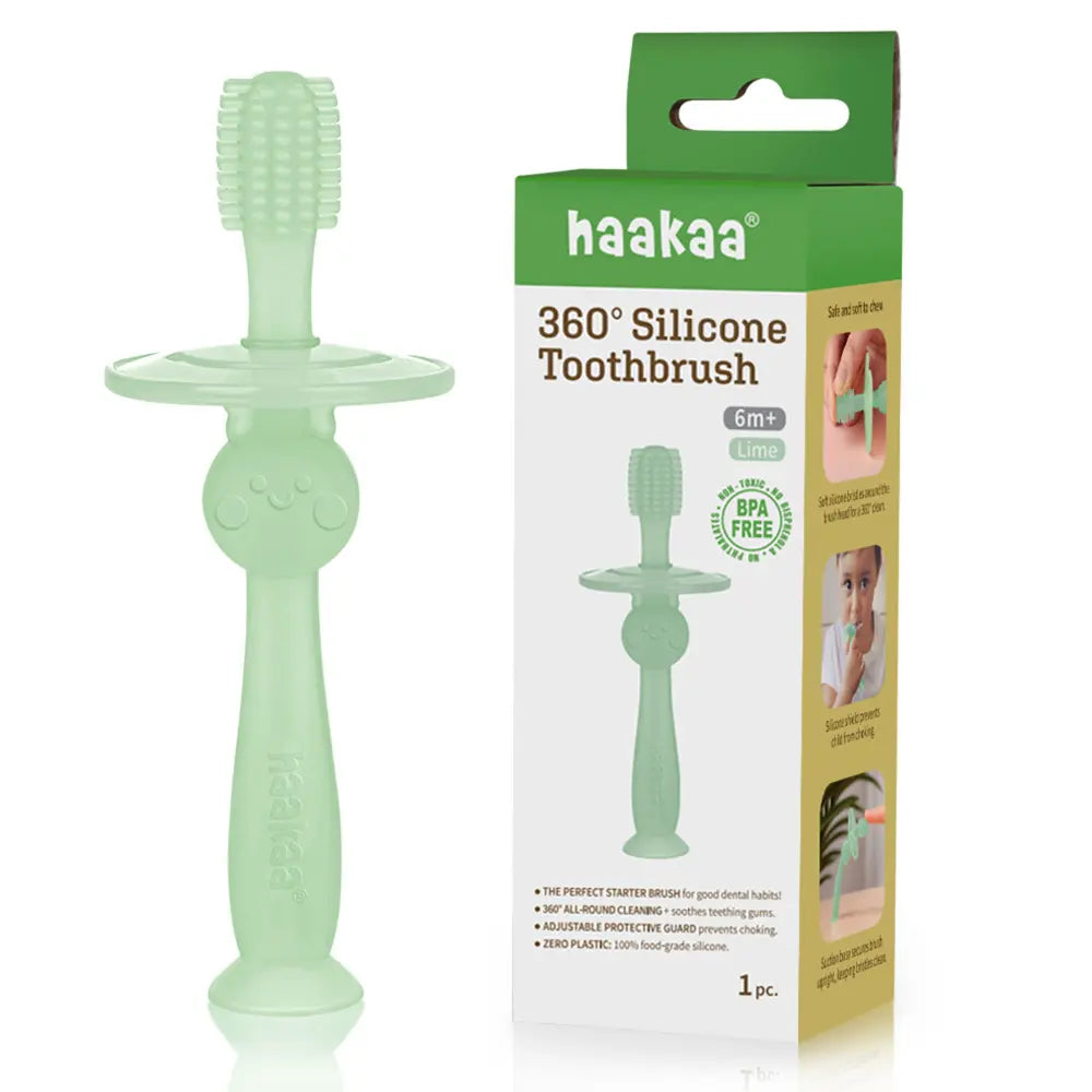 Haakaa 360° Silicone Toothbrush – Soft All-Round Bristles for Infant Oral Care – Lime