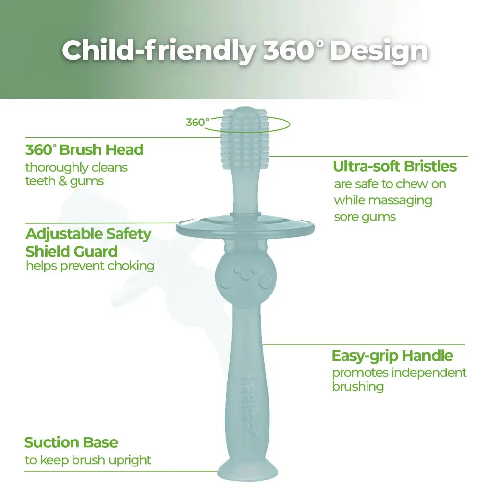 Haakaa 360° Silicone Toothbrush – Soft All-Round Bristles for Infant Oral Care – Mist Blue