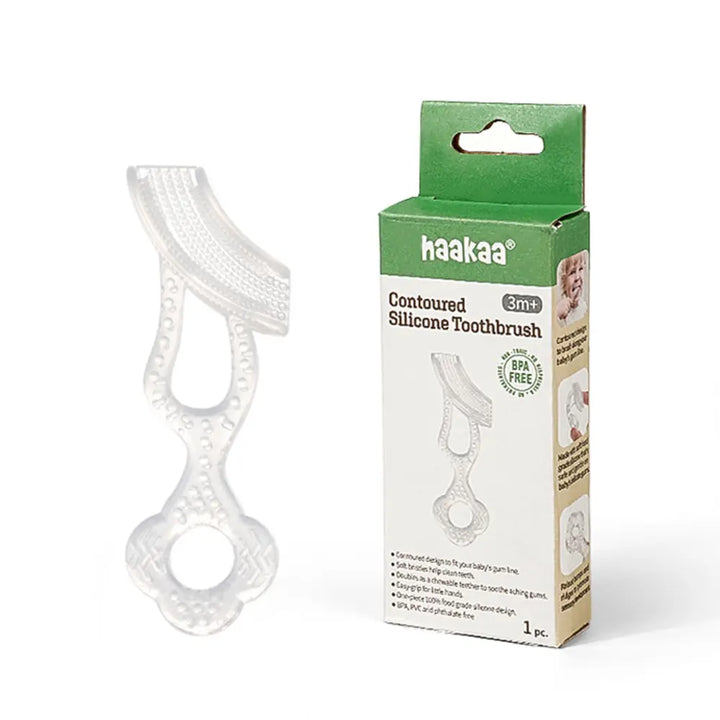 Haakaa Contoured Silicone Toothbrush – Easy Grip Design for Baby Oral Hygiene