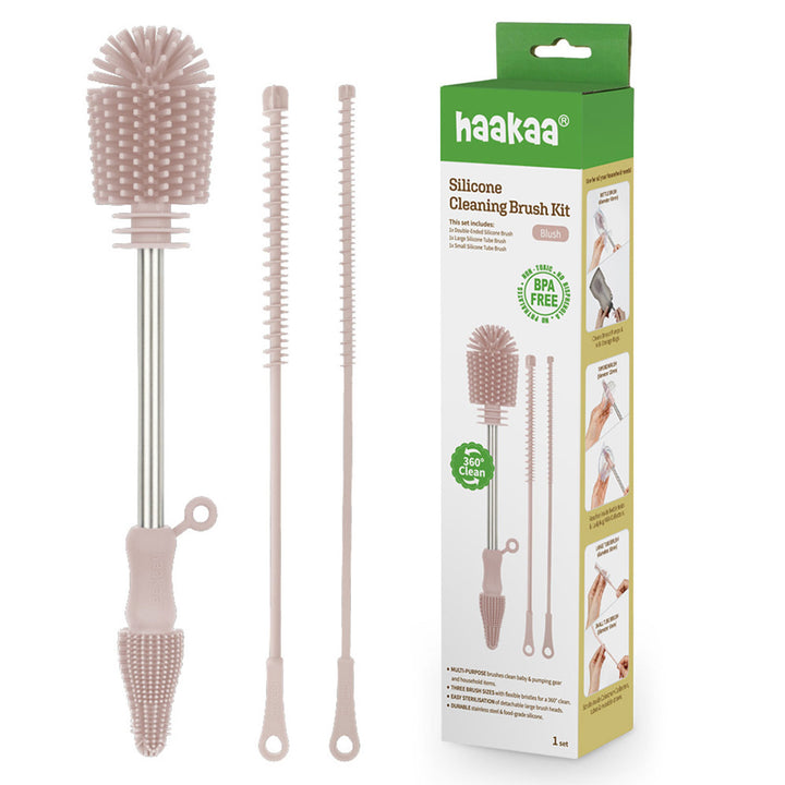 Haakaa Silicone Cleaning Brush Kit – Complete Cleaning Set for Feeding Essentials – Blush
