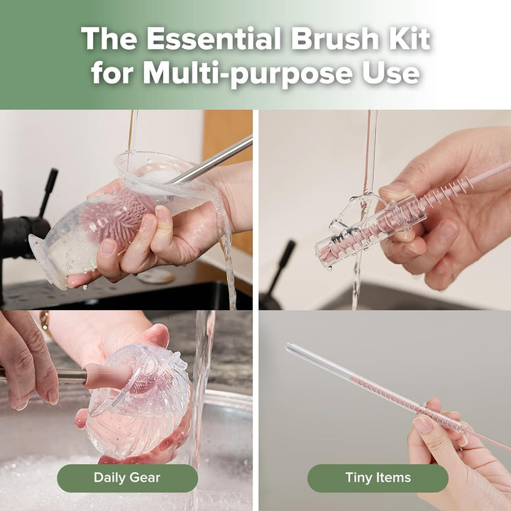 Haakaa Silicone Cleaning Brush Kit – Complete Cleaning Set for Feeding Essentials – Blush