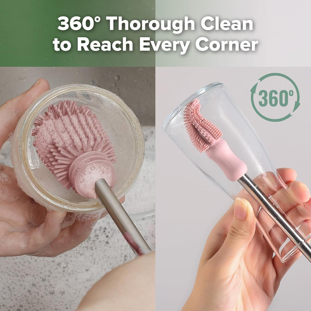 Haakaa Silicone Cleaning Brush Kit – Complete Cleaning Set for Feeding Essentials – Blush