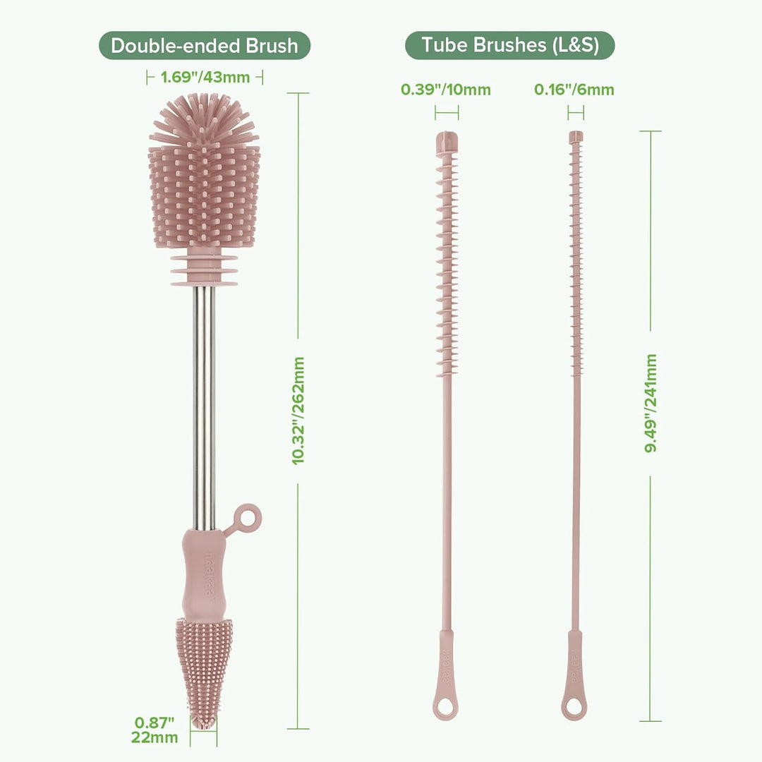 Haakaa Silicone Cleaning Brush Kit – Complete Cleaning Set for Feeding Essentials – Blush