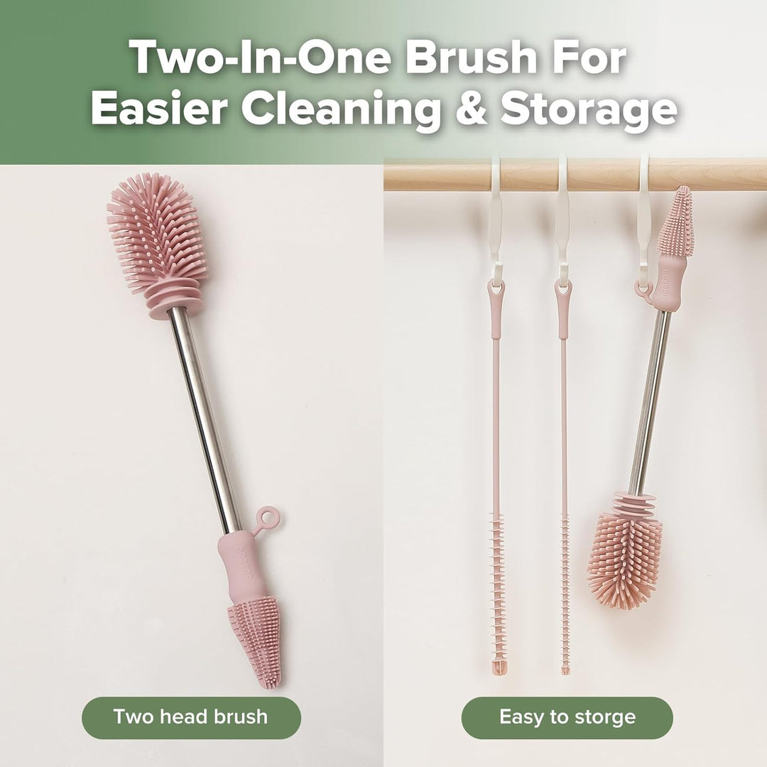 Haakaa Silicone Cleaning Brush Kit – Complete Cleaning Set for Feeding Essentials – Blush