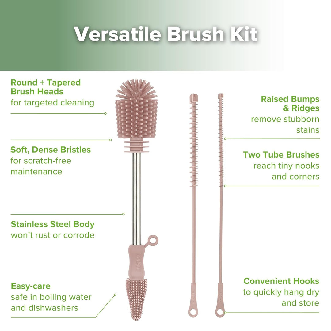 Haakaa Silicone Cleaning Brush Kit – Complete Cleaning Set for Feeding Essentials – Blush