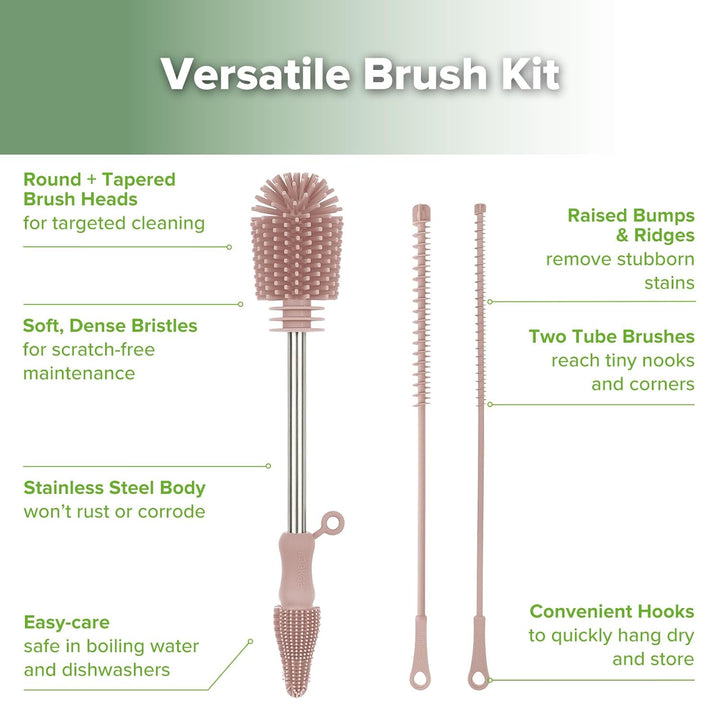 Haakaa Silicone Cleaning Brush Kit – Complete Cleaning Set for Feeding Essentials – Blush