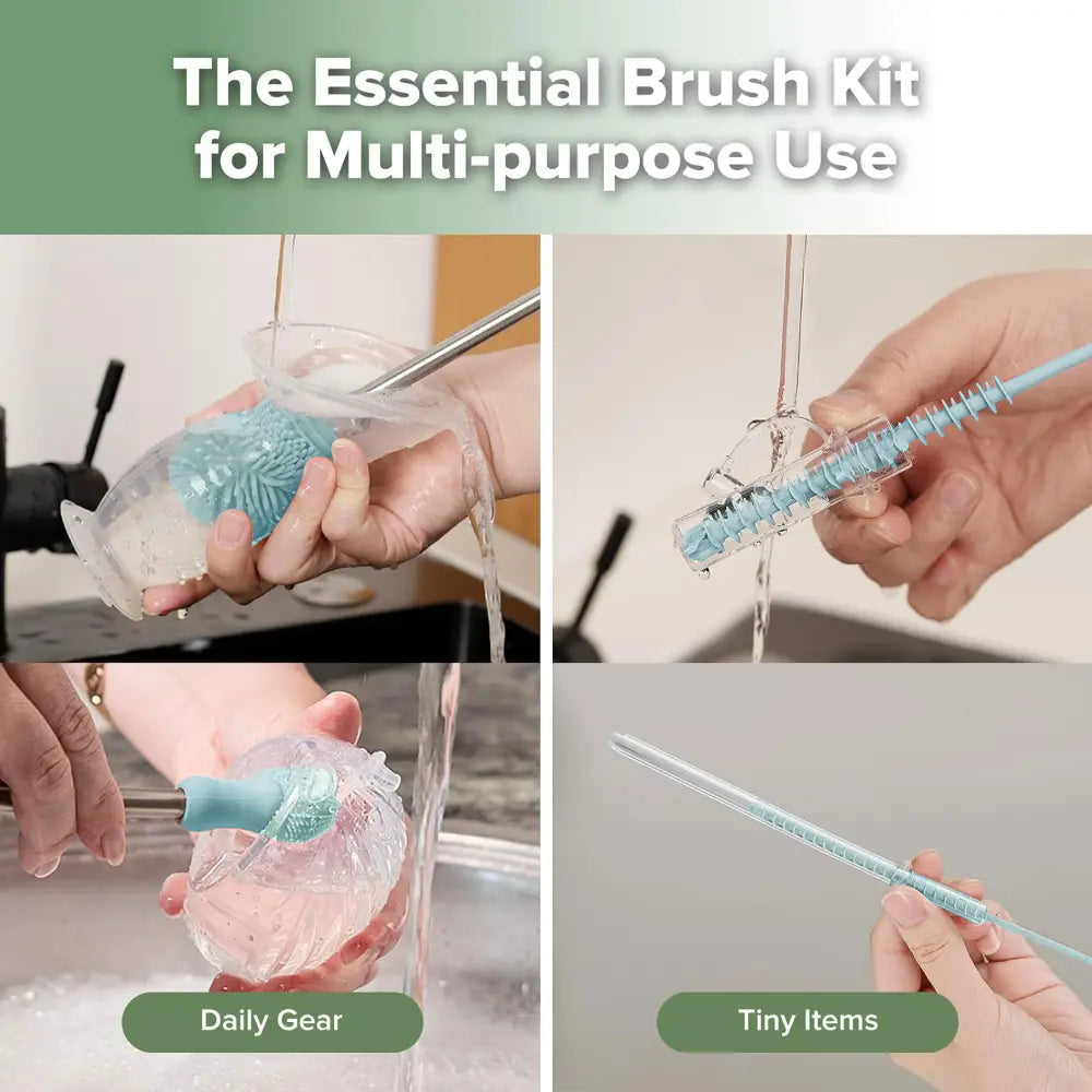 Haakaa Silicone Cleaning Brush Kit – Complete Cleaning Set for Feeding Essentials – Mist Blue