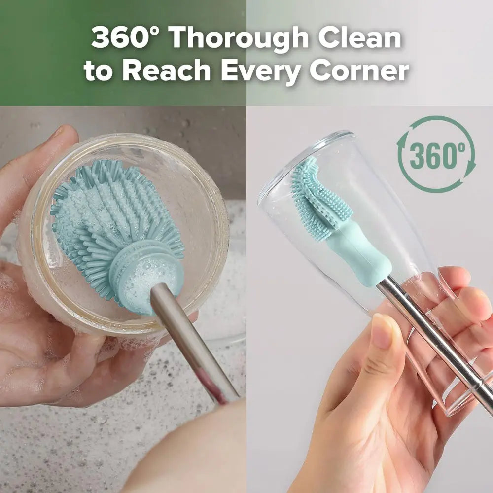 Haakaa Silicone Cleaning Brush Kit – Complete Cleaning Set for Feeding Essentials – Mist Blue