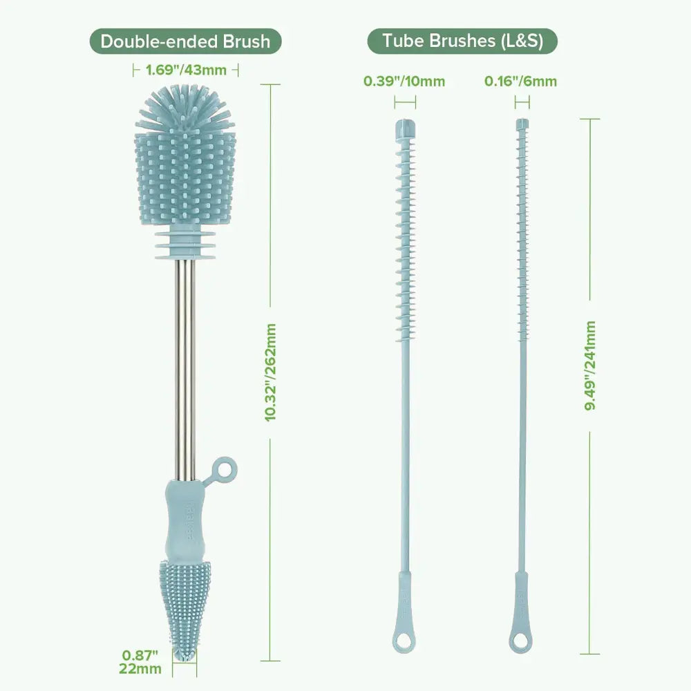 Haakaa Silicone Cleaning Brush Kit – Complete Cleaning Set for Feeding Essentials – Mist Blue