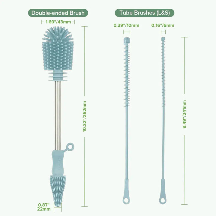 Haakaa Silicone Cleaning Brush Kit – Complete Cleaning Set for Feeding Essentials – Mist Blue