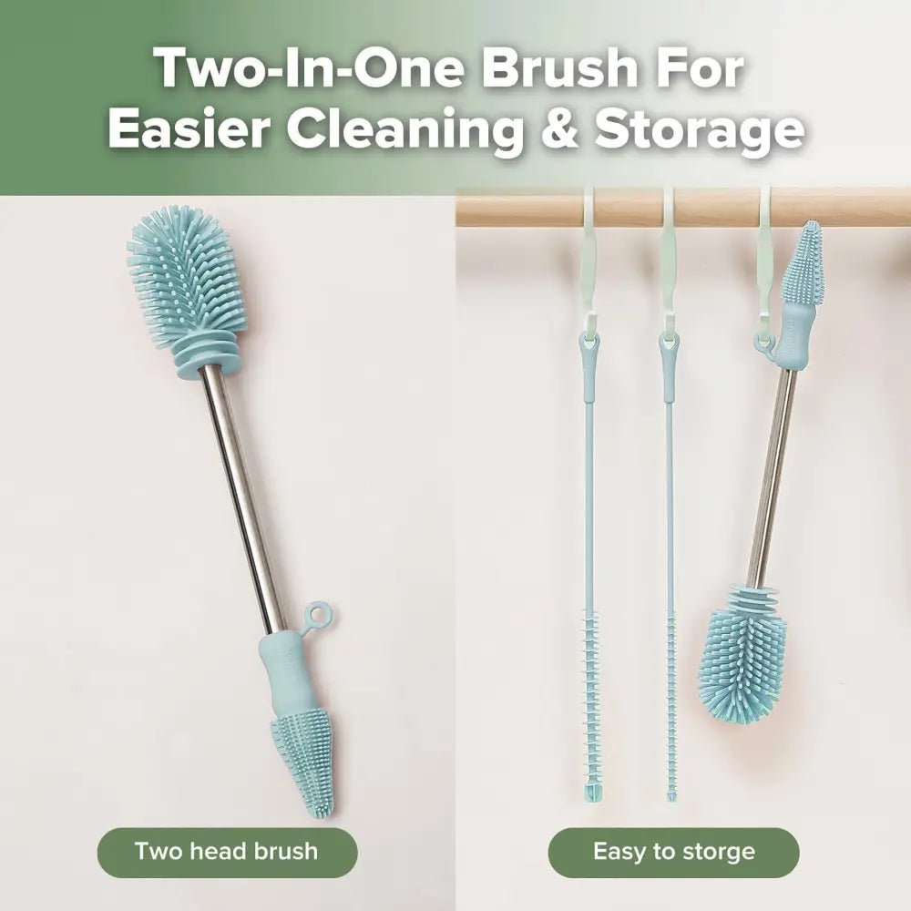 Haakaa Silicone Cleaning Brush Kit – Complete Cleaning Set for Feeding Essentials – Mist Blue
