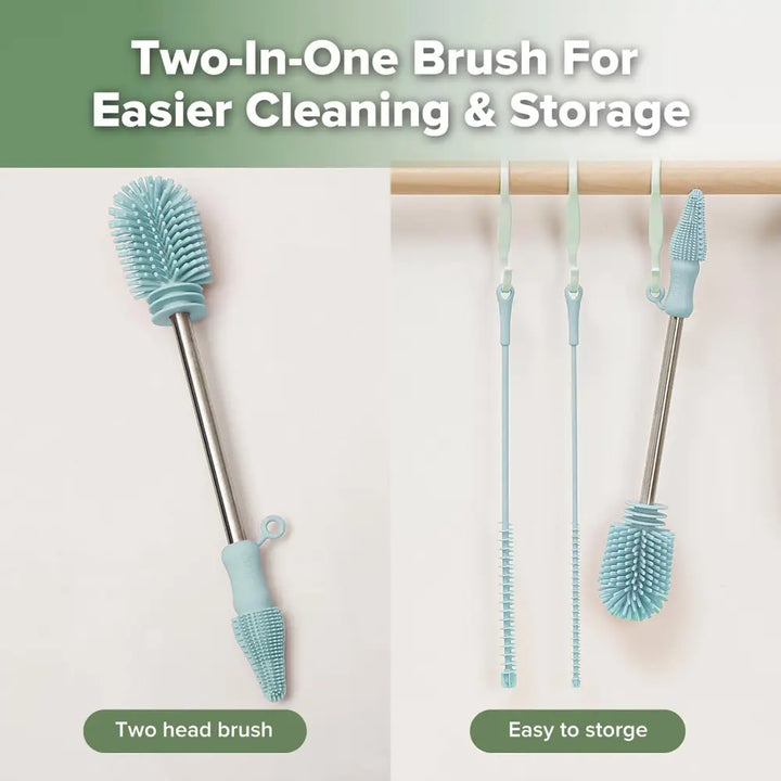 Haakaa Silicone Cleaning Brush Kit – Complete Cleaning Set for Feeding Essentials – Mist Blue
