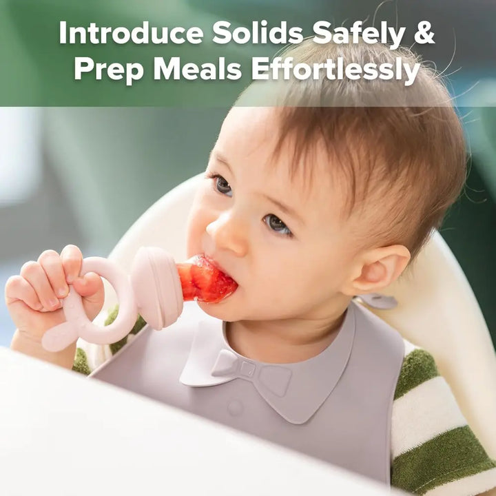 Haakaa Freeze-N-Feed Mini Combo – Silicone Feeder &amp; Tray for Teething &amp; Feeding – Blush