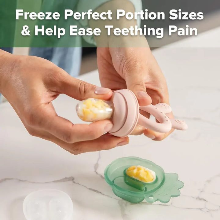 Haakaa Freeze-N-Feed Mini Combo – Silicone Feeder &amp; Tray for Teething &amp; Feeding – Blush
