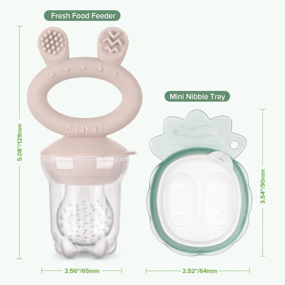 Haakaa Freeze-N-Feed Mini Combo – Silicone Feeder &amp; Tray for Teething &amp; Feeding – Blush