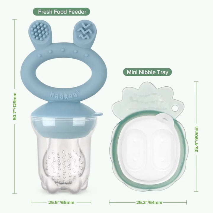 Haakaa Freeze-N-Feed Mini Combo – Silicone Feeder &amp; Tray for Teething &amp; Feeding – Sky Blue