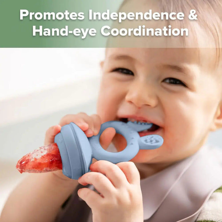 Haakaa Freeze-N-Feed Mini Combo – Silicone Feeder &amp; Tray for Teething &amp; Feeding – Sky Blue