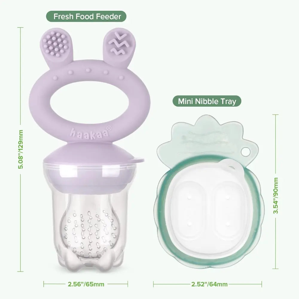 Haakaa Freeze-N-Feed Mini Combo – Silicone Feeder &amp; Tray for Teething &amp; Feeding – Lavender