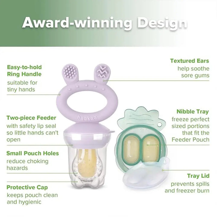 Haakaa Freeze-N-Feed Mini Combo – Silicone Feeder &amp; Tray for Teething &amp; Feeding – Lavender