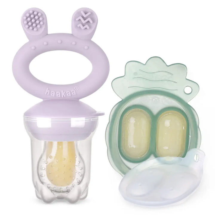 Haakaa Freeze-N-Feed Mini Combo – Silicone Feeder &amp; Tray for Teething &amp; Feeding – Lavender