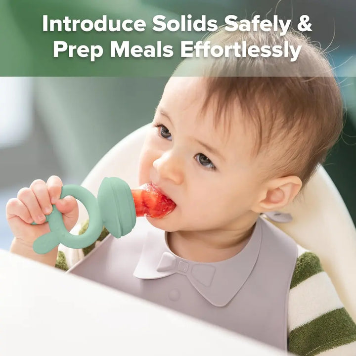Haakaa Freeze-N-Feed Mini Combo – Silicone Feeder &amp; Tray for Teething &amp; Feeding – Pea Green