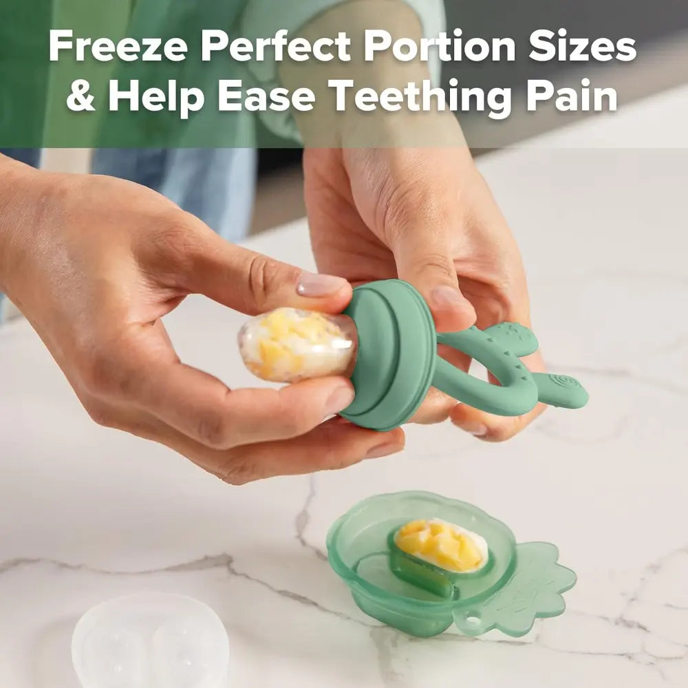 Haakaa Freeze-N-Feed Mini Combo – Silicone Feeder &amp; Tray for Teething &amp; Feeding – Pea Green