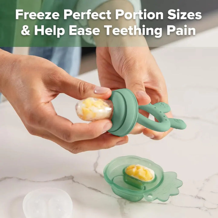 Haakaa Freeze-N-Feed Mini Combo – Silicone Feeder &amp; Tray for Teething &amp; Feeding – Pea Green