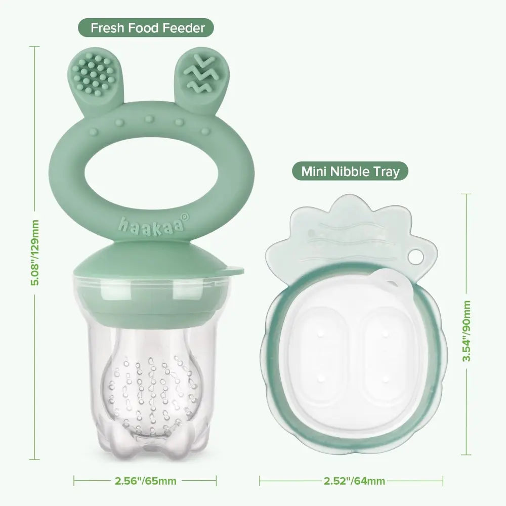 Haakaa Freeze-N-Feed Mini Combo – Silicone Feeder &amp; Tray for Teething &amp; Feeding – Pea Green