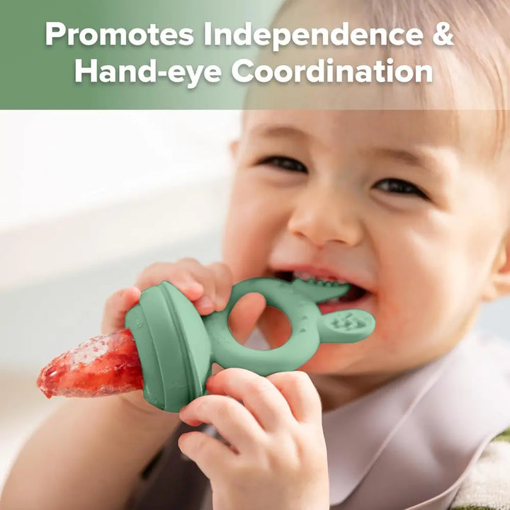 Haakaa Freeze-N-Feed Mini Combo – Silicone Feeder &amp; Tray for Teething &amp; Feeding – Pea Green