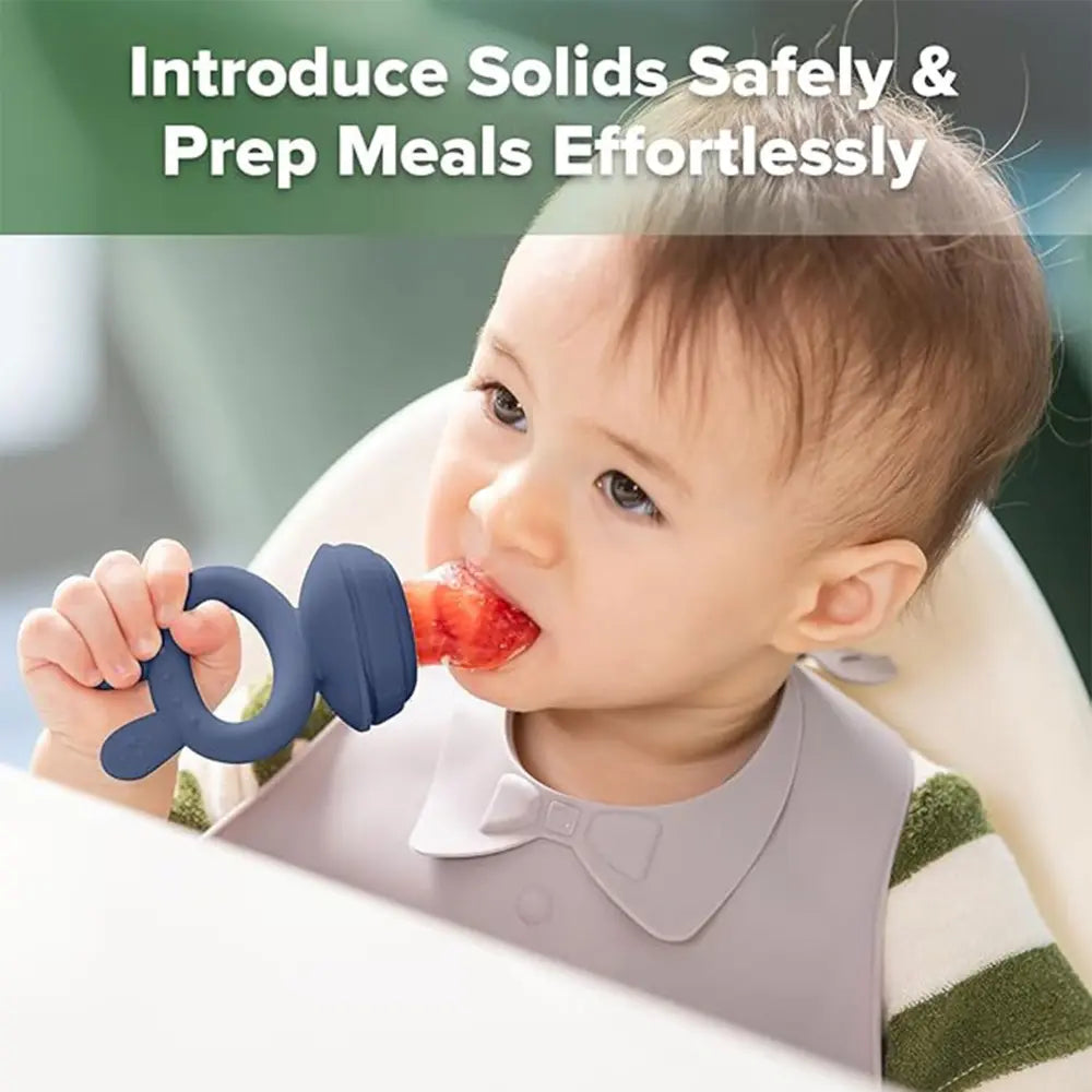 Haakaa Freeze-N-Feed Mini Combo – Silicone Feeder &amp; Tray for Teething &amp; Feeding – Steel Blue