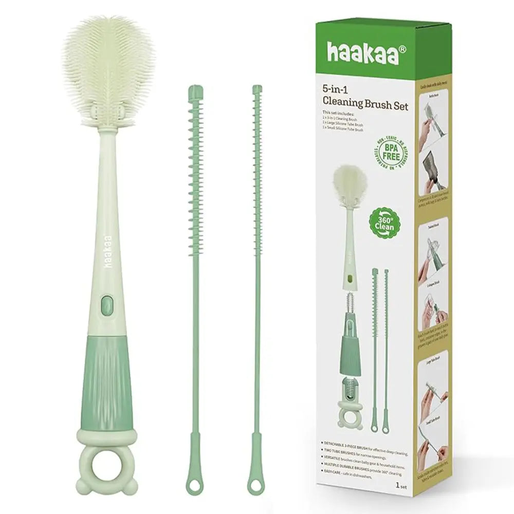 Haakaa 5-in-1 Cleaning Brush Set – All-in-One Cleaning Solution for Bottles, Teats &amp; Accessories