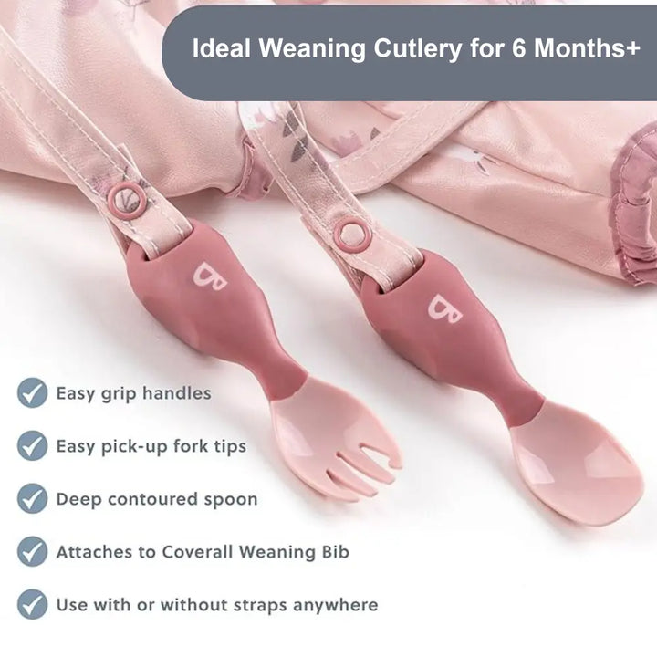Bibado Handi Cutlery Set for Baby - Easy-Grip Spoon &amp; Fork with Attachable Straps - Brown